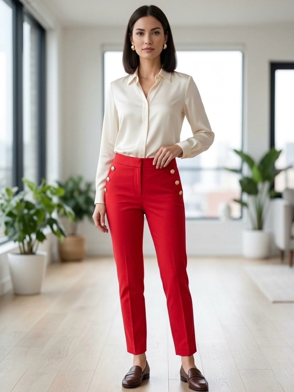 Jules & Leopold Red Sailor Button Ankle Pants Medium Stretch Trousers Career